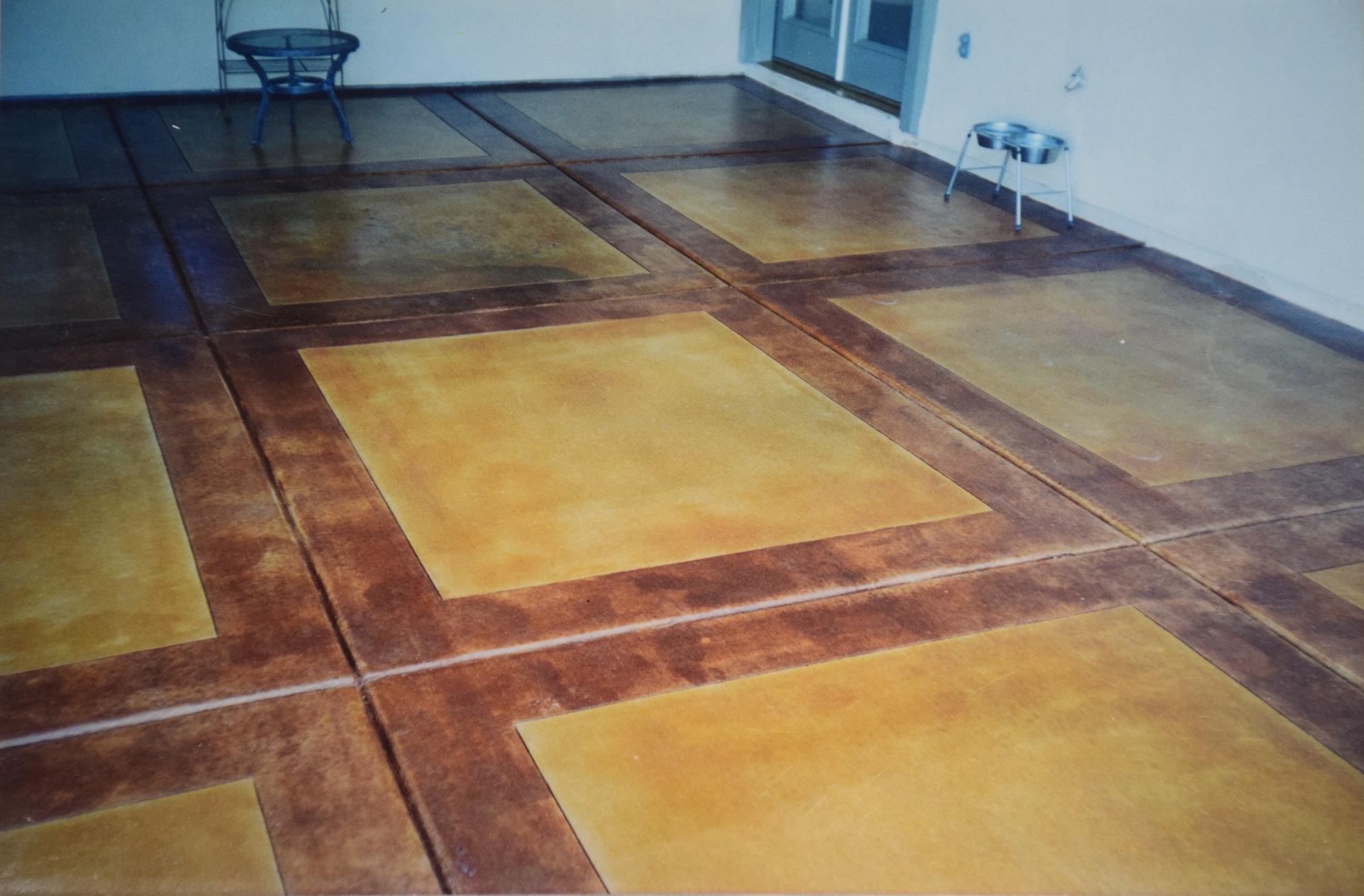 Close-up of acid-stained concrete floor application