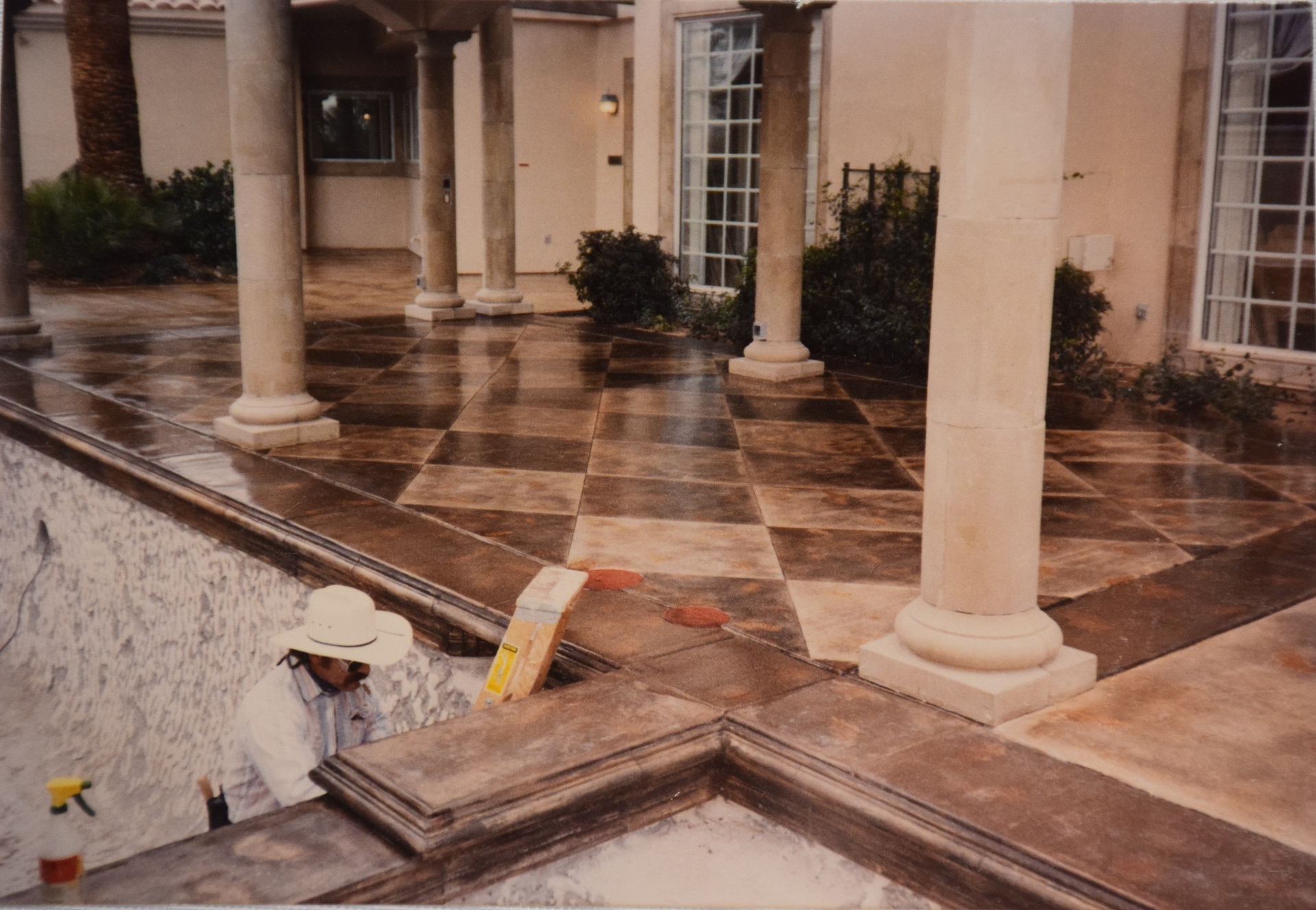 Large commercial checker-pattern decorative concrete floor